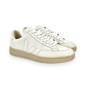Veja V-12 White & Gray Low Top Leather Sneakers